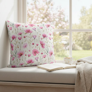 Cojín Decorativo Flor silvestre de acuarela rosa