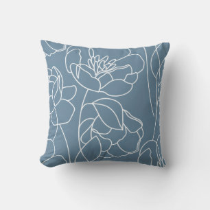 Cojín Decorativo Flor silvestre moderna azul blanco
