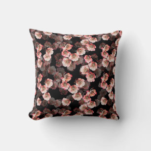 Cojín Decorativo Flor sin costura flor zarpa peony sobre negro