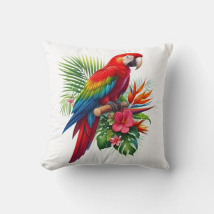 Cojín Decorativo Flor tropical de macao rojo