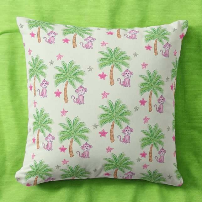 Cojín Decorativo Flor tropical de mono rosa preppy (Subido por el creador)