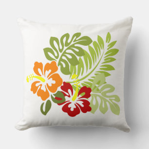 Cojín Decorativo Flor Tropical Deja Al Naranja Rojo Hibiscus Hawaii