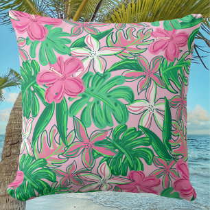 Cojín Decorativo Flor tropical Pink White Green Preppy