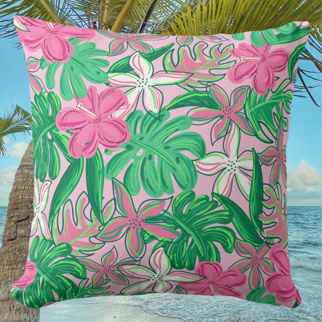 Cojín Decorativo Flor tropical Pink White Green Preppy (Subido por el creador)