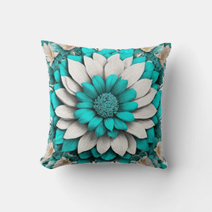 Cojín Decorativo Flor turquesa hiperrealista rodeada