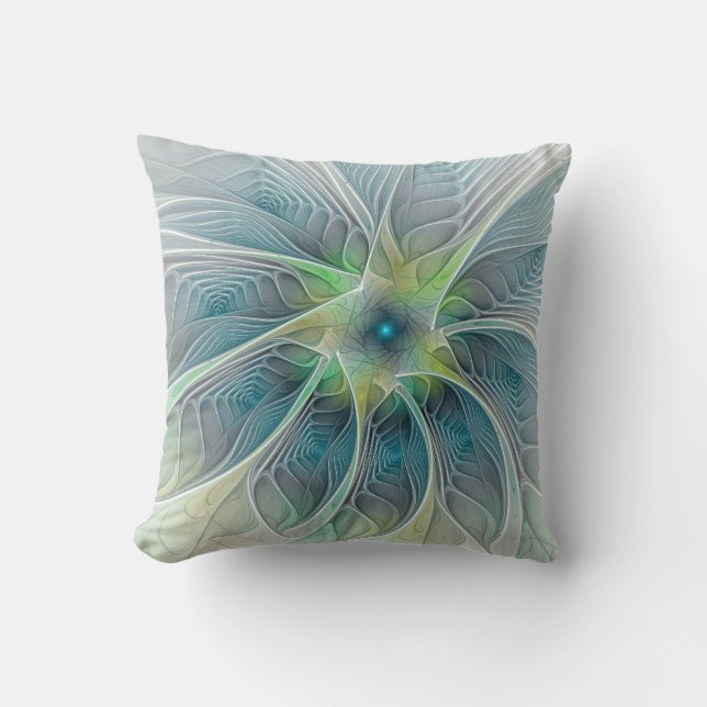 Cojín Decorativo Flor verde azul brillante moderna (Anverso)