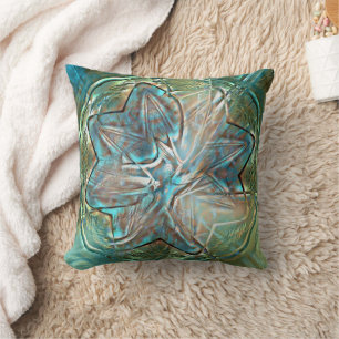 Cojín Decorativo Flor verde brillante y azul sobre textura de llovi