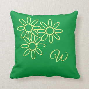 Cojín Decorativo Flor verde Kelly y monograma