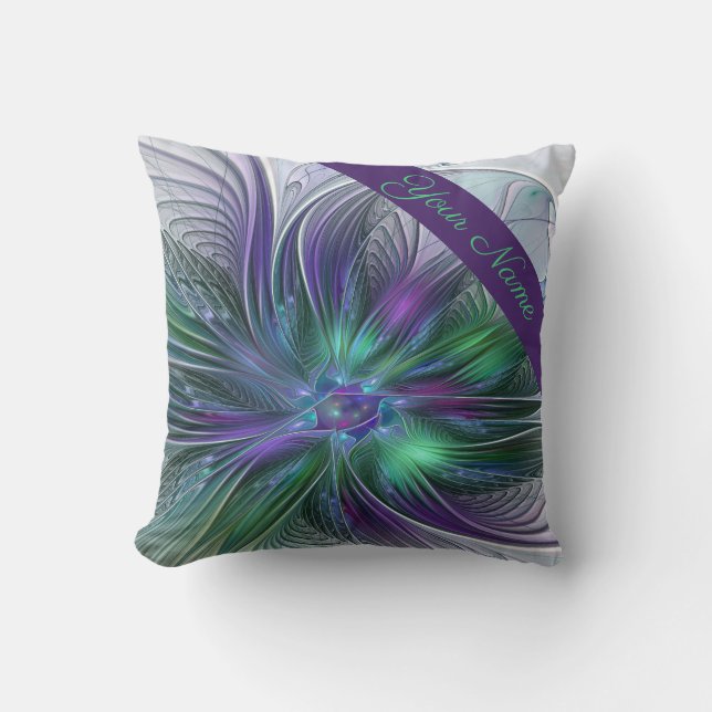 Cojín Decorativo Flor verde púrpura Moderna Resumen Nombre fractal (Anverso)