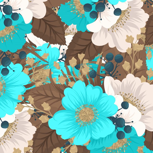 Cojín Decorativo Flor verde suave (The pattern features a mix of turquoise and cream-colored flowers and brown leaves.)