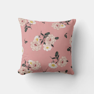 Cojín Decorativo flor vintage sin soldadura en fondo rosa