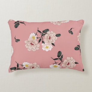 Cojín Decorativo flor vintage sin soldadura en fondo rosa