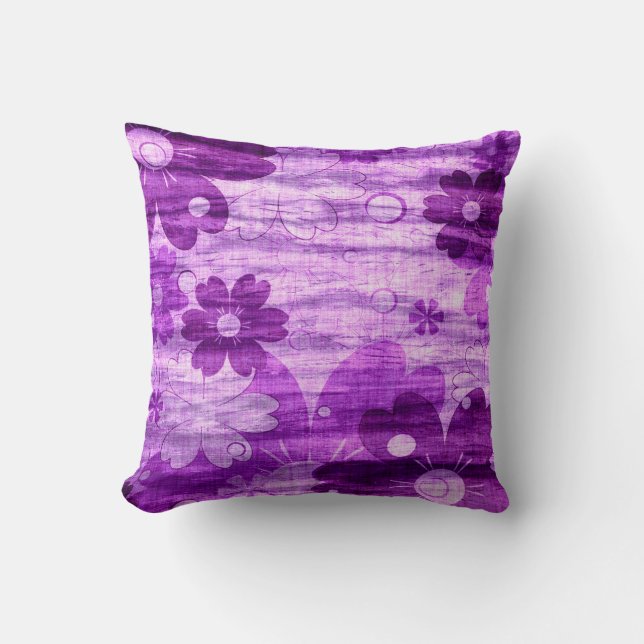 Cojín Decorativo Flor violeta de moda en madera (Anverso)