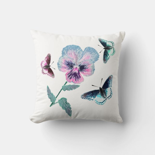 Cojín Decorativo Flor y mariposas. (Anverso)