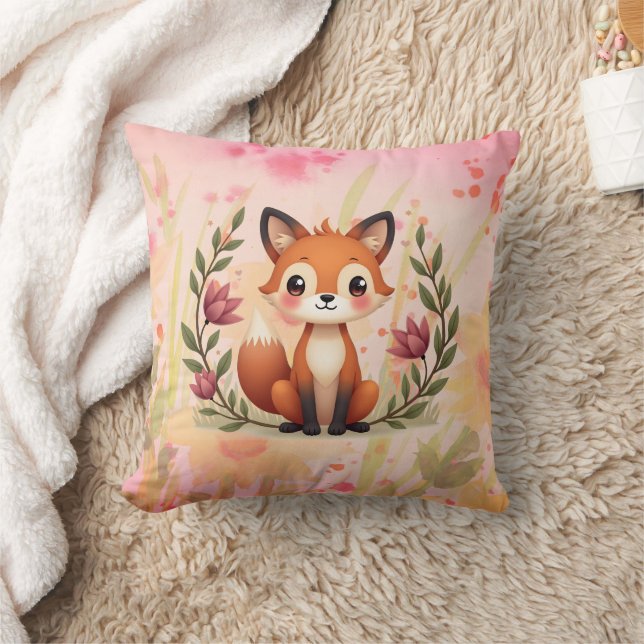 Cojín Decorativo Flora acuarela con Fox (Manta)
