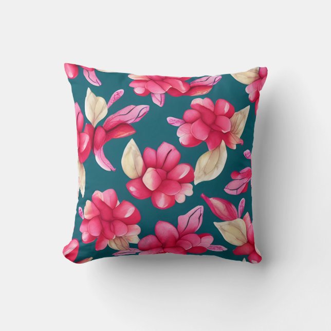 Cojín Decorativo Flora acuática rosa pastel (Anverso)
