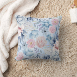 Cojín Decorativo Flora Azul Y Rosa De La Marina