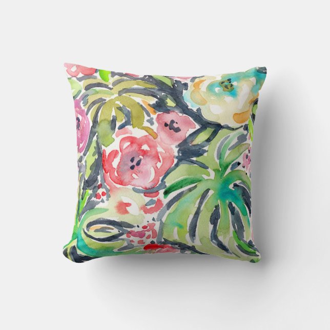 Cojín Decorativo Flora de acuarela de Tropicalia (Anverso)
