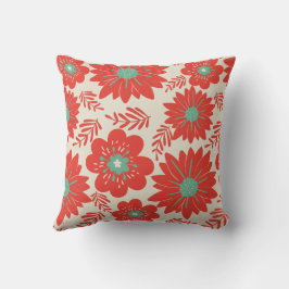 Cojín Decorativo Flora verde roja retro vintage