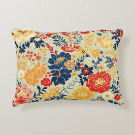 Cojín Decorativo Flora vibrante roja, amarilla y azul sobre blanco