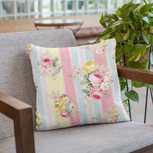 Cojín Decorativo Floral a rayas rosadas