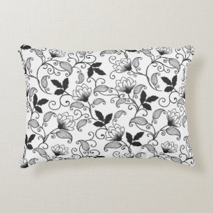 Cojín Decorativo Floral abstracto negro sobre fondo blanco