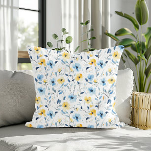 Cojín Decorativo Floral Acuarela Amarillo Azul 