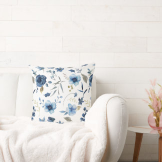 Cojín Decorativo Floral Acuarela Azul Hielo