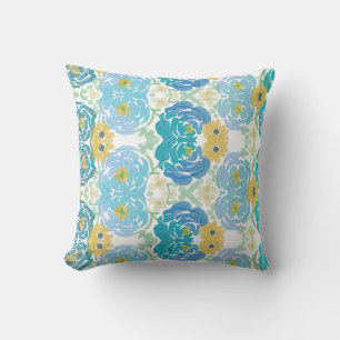 Cojín Decorativo Floral Acuarela Azul y Amarillo