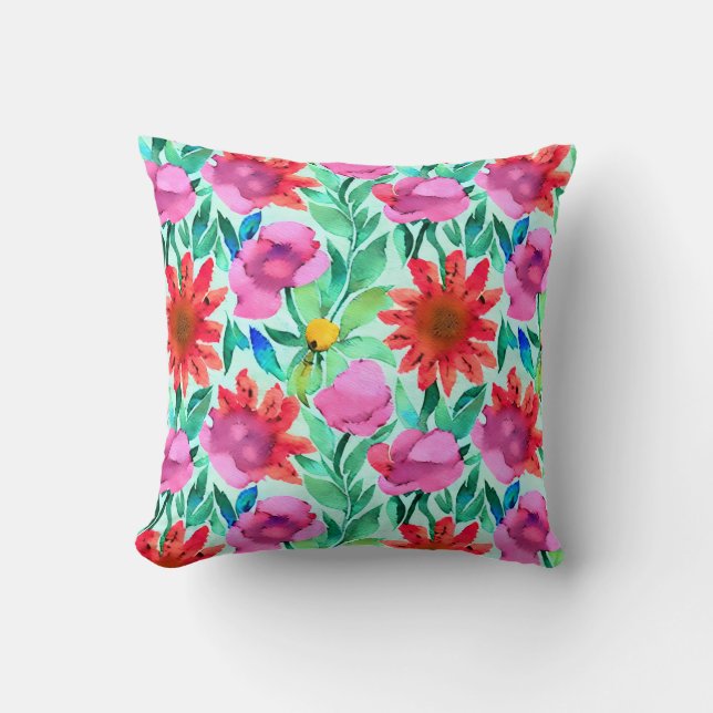 Cojín Decorativo Floral acuarela de bonito (Anverso)
