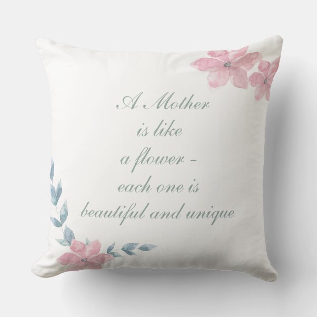 Cojín Decorativo Floral acuarela Hermosa cita madre (Anverso)