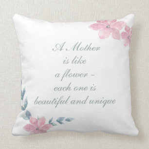 Cojín Decorativo Floral acuarela Hermosa cita madre