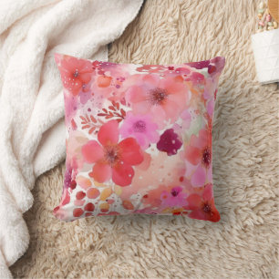 Cojín Decorativo Floral Acuarela Rosa Rojo 