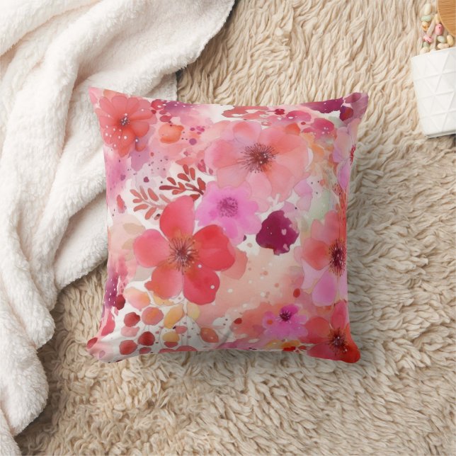 Cojín Decorativo Floral Acuarela Rosa Rojo  (Manta)