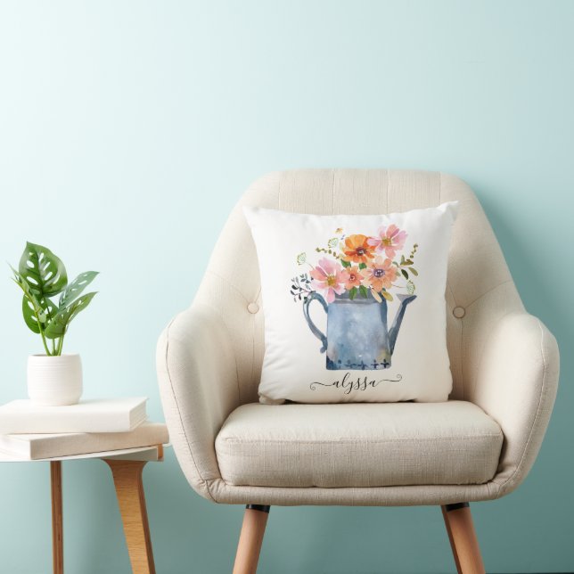 Cojín Decorativo Floral acuática pintada a mano (Silla)