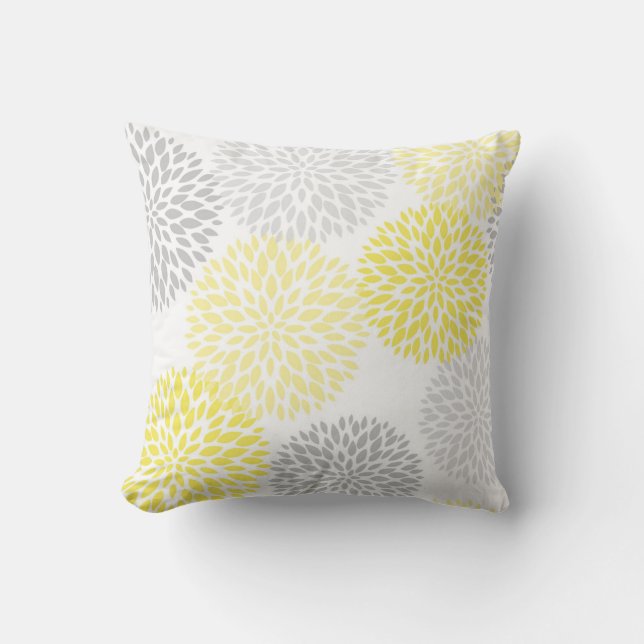 Cojín Decorativo Floral amarilla gris moderna (Anverso)