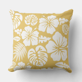 Cojín Decorativo Floral amarilla y deja el hawaiano tropical