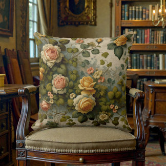 Cojín Decorativo Floral Amarillo Naranja Victoriano Antiguo