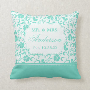 Cojín Decorativo Floral apenas casado casando verde menta del