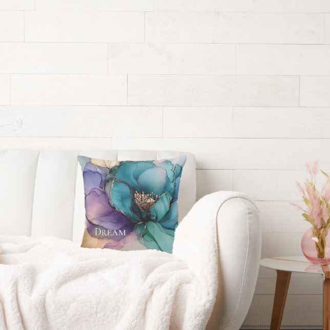 Cojín Decorativo Floral Aqua Blue Purple Gold (Sofá)