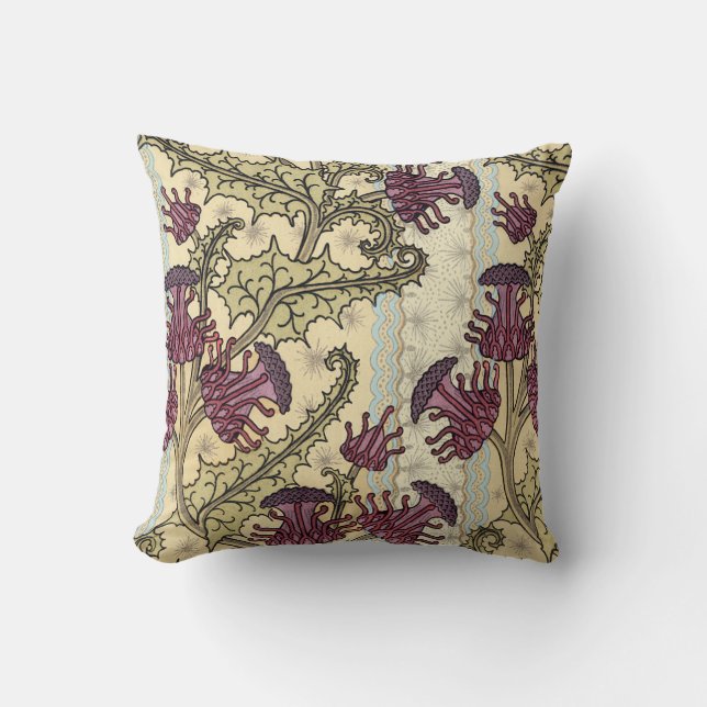 Cojín decorativo floral Art Nouveau Plum Green (Anverso)