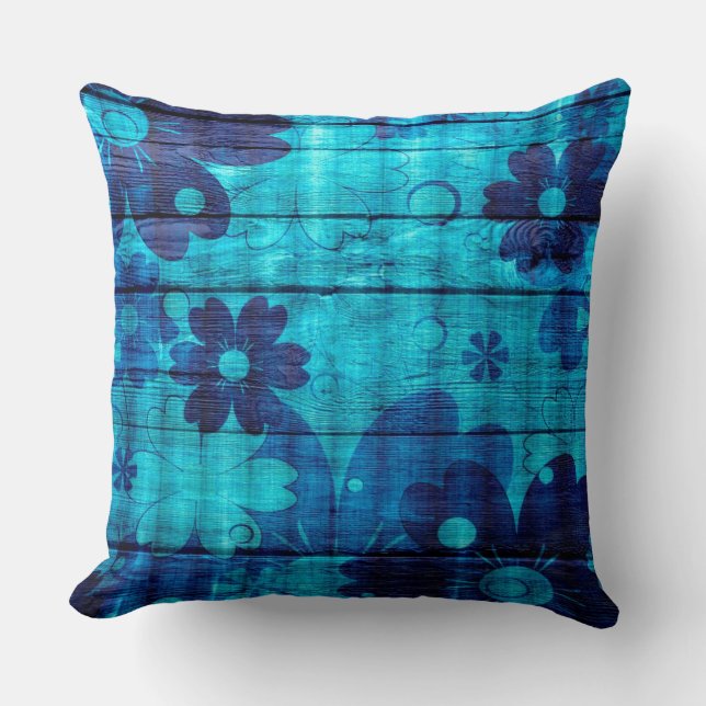 Cojín Decorativo Floral Azul Abstrato Madera (Anverso)