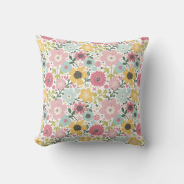 Cojín Decorativo Floral Azul Amarillo Rosa 