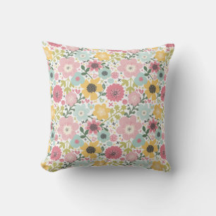 Cojín Decorativo Floral Azul Amarillo Rosa 