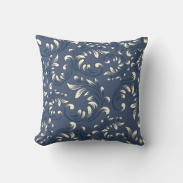 Cojín Decorativo Floral azul blanco de Damasco ornamental