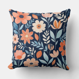 Cojín Decorativo Floral azul, blanco y naranja