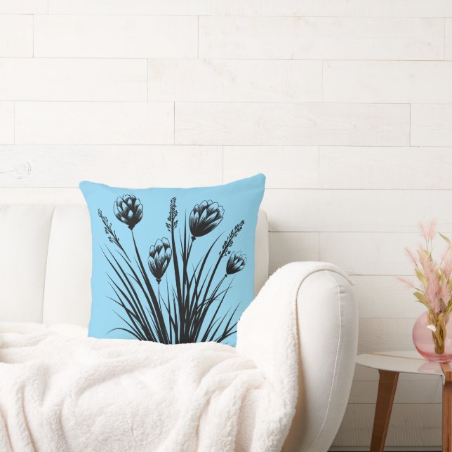 Cojín decorativo floral azul claro (Sofá)