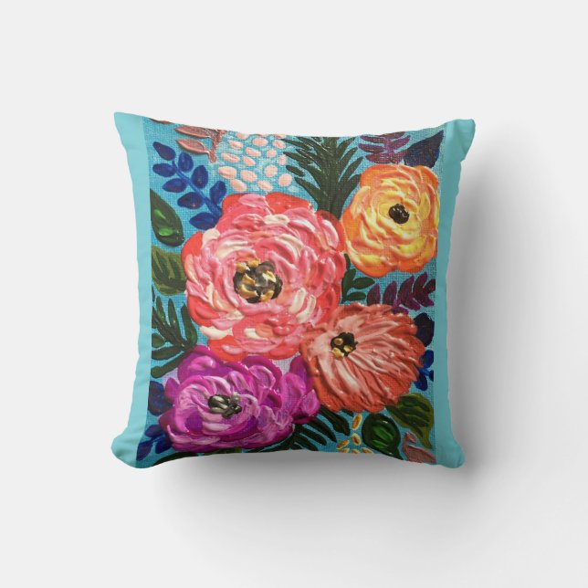 Cojín decorativo floral azul claro (Anverso)