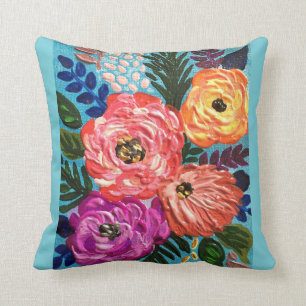 Cojín decorativo floral azul claro