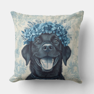 Cojín Decorativo Floral azul de Labrador negro